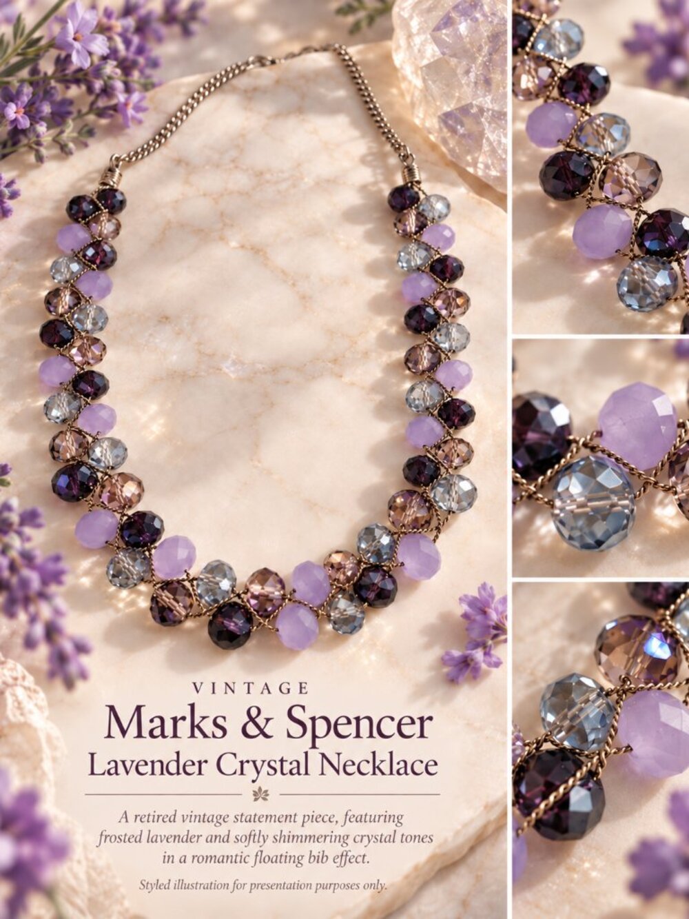 Vintage Marks and Spencer Lavender Crystal Necklace
